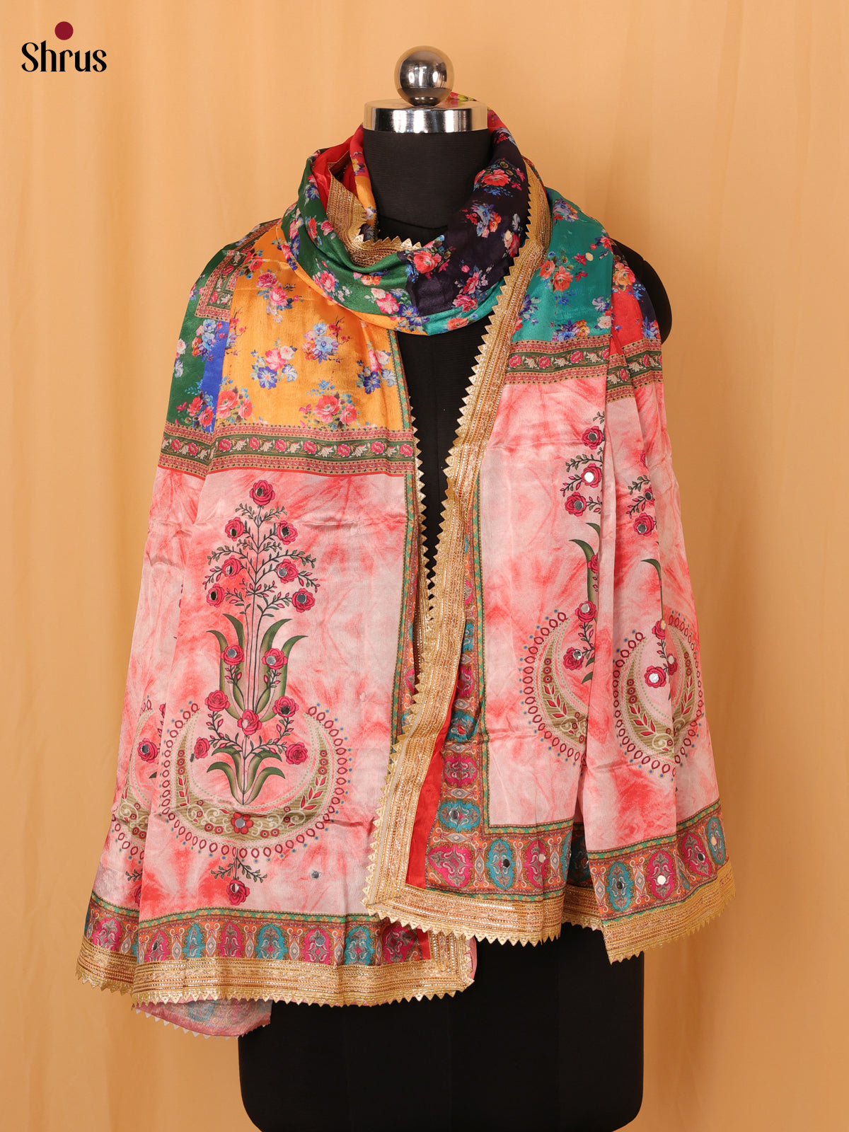 Multi Colour Floral Print Semi Dola Dupatta