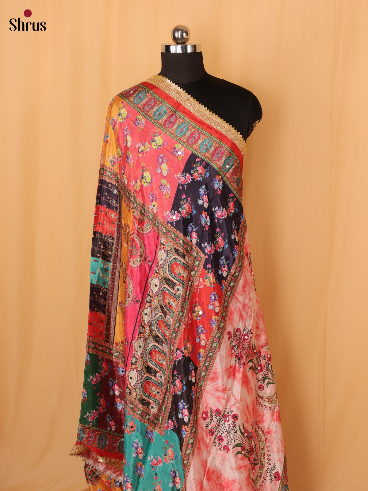 Multi Colour Floral Print Semi Dola Dupatta