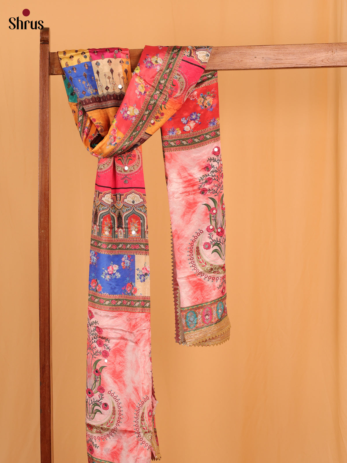 Multi Colour Floral Print Semi Dola Dupatta