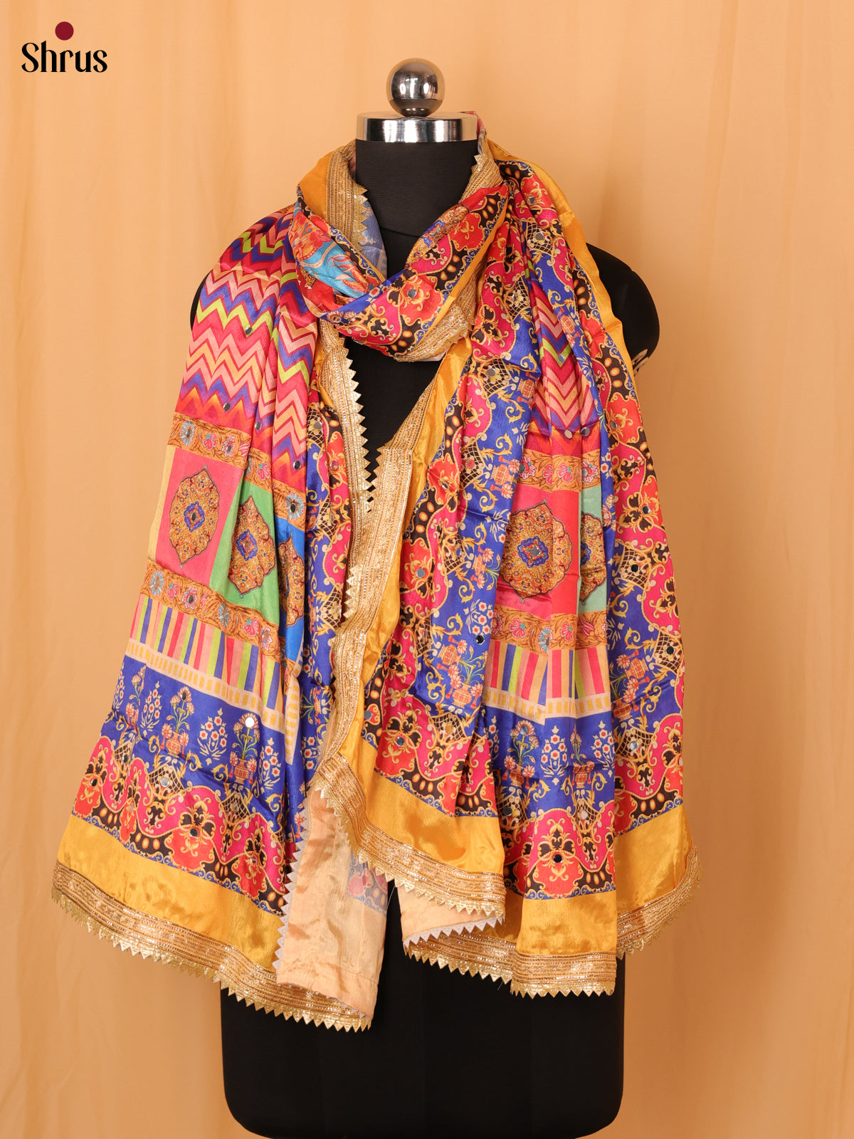 Multi Colour Floral Print Semi Dola Dupatta