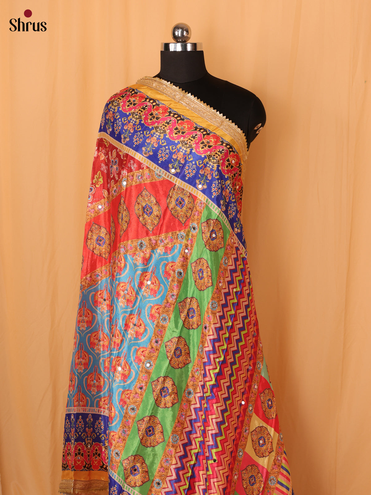 Multi Colour Floral Print Semi Dola Dupatta