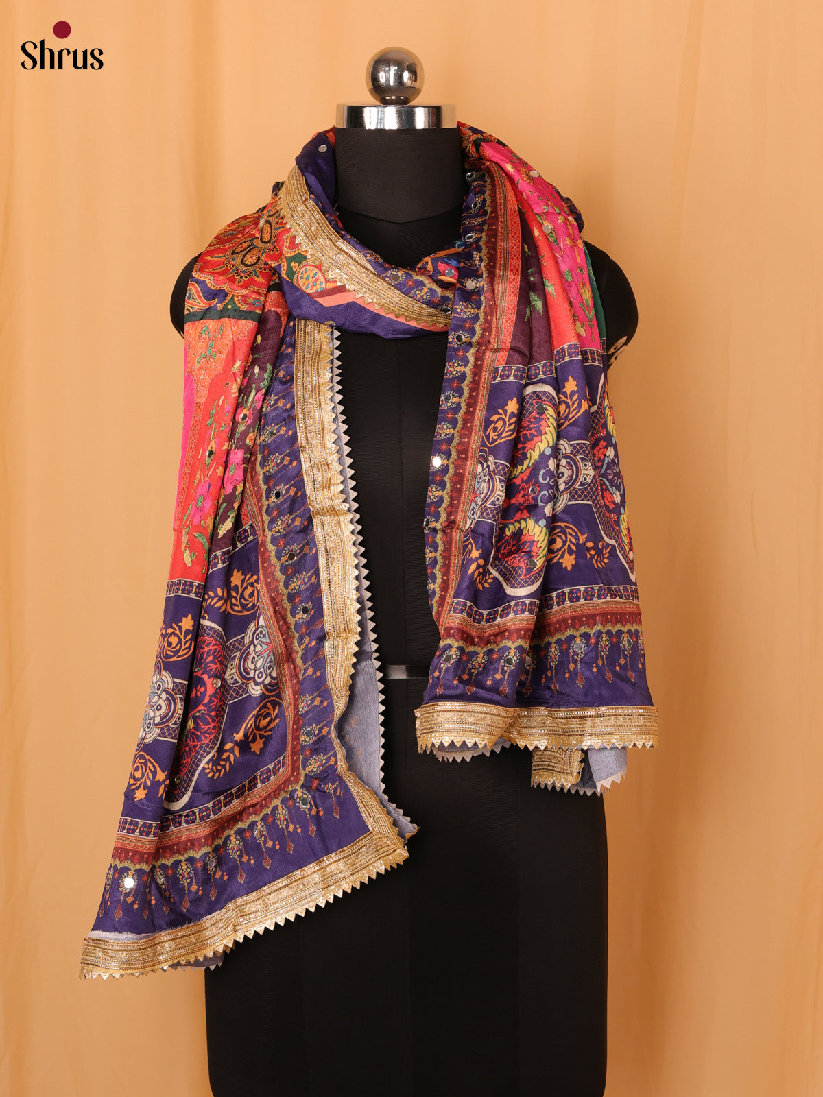 Multi Colour Floral Print Semi Dola Dupatta