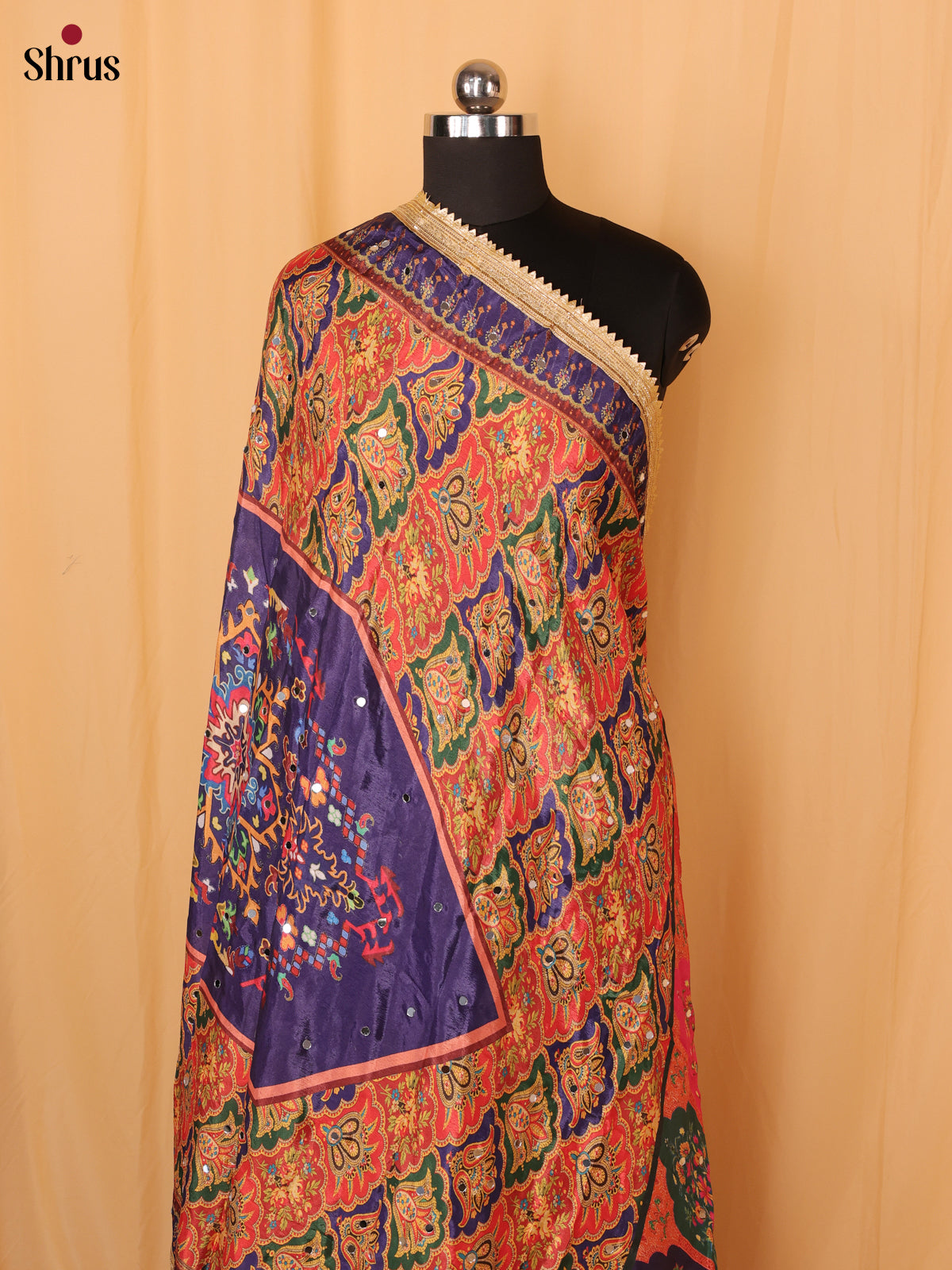 Multi Colour Floral Print Semi Dola Dupatta