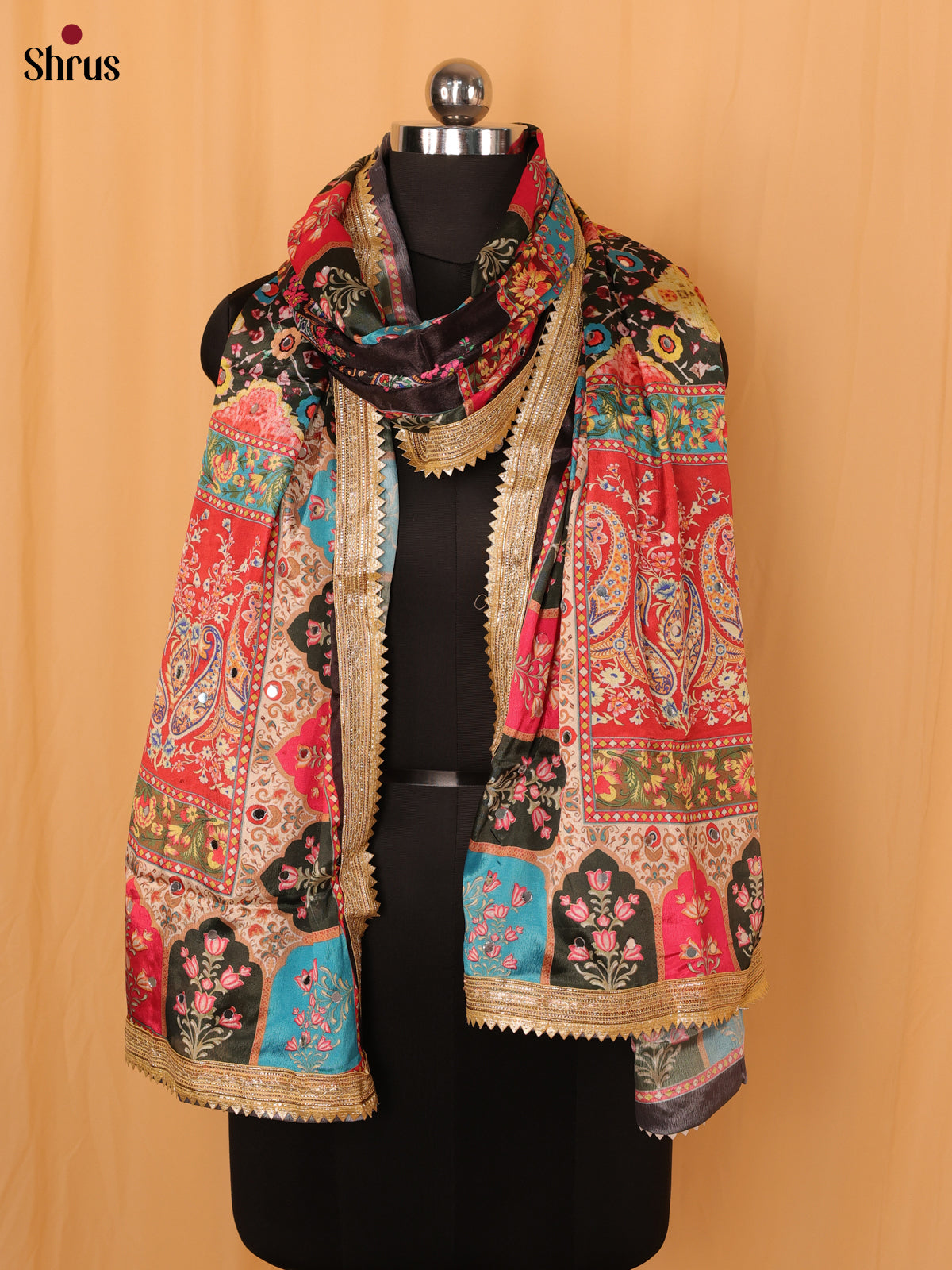 Multi Colour Floral Print Semi Dola Dupatta