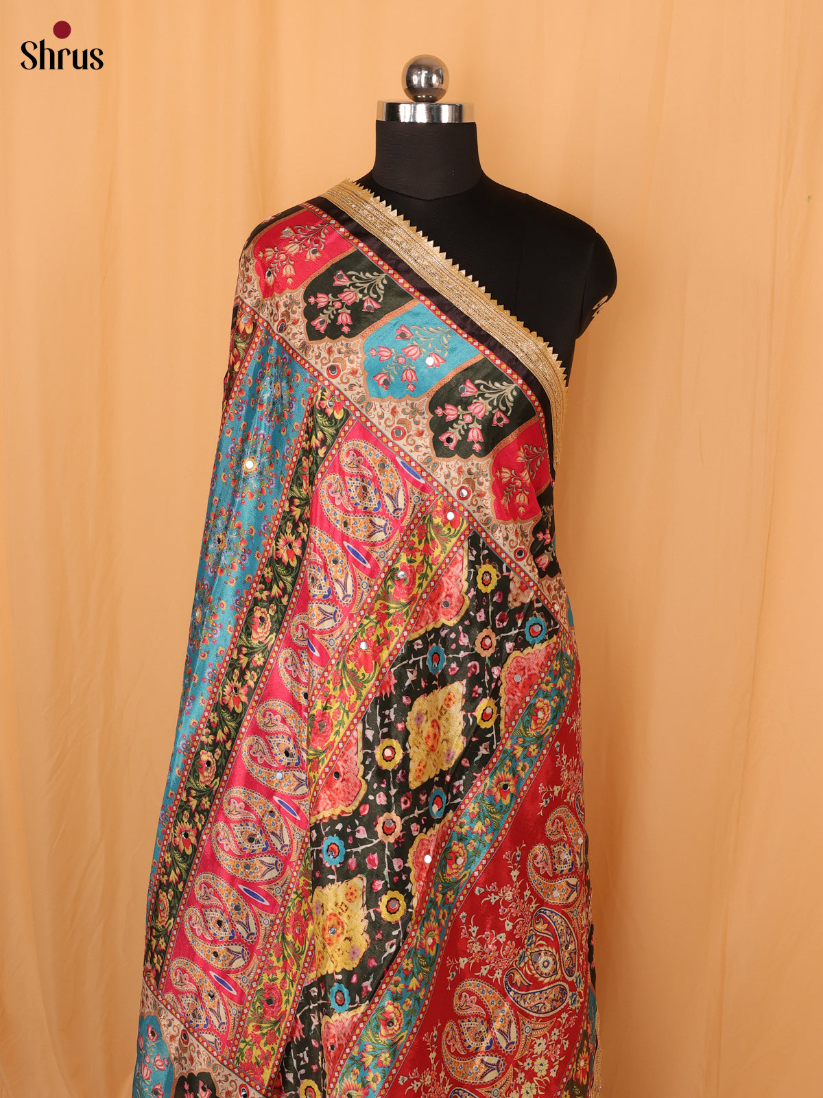 Multi Colour Floral Print Semi Dola Dupatta
