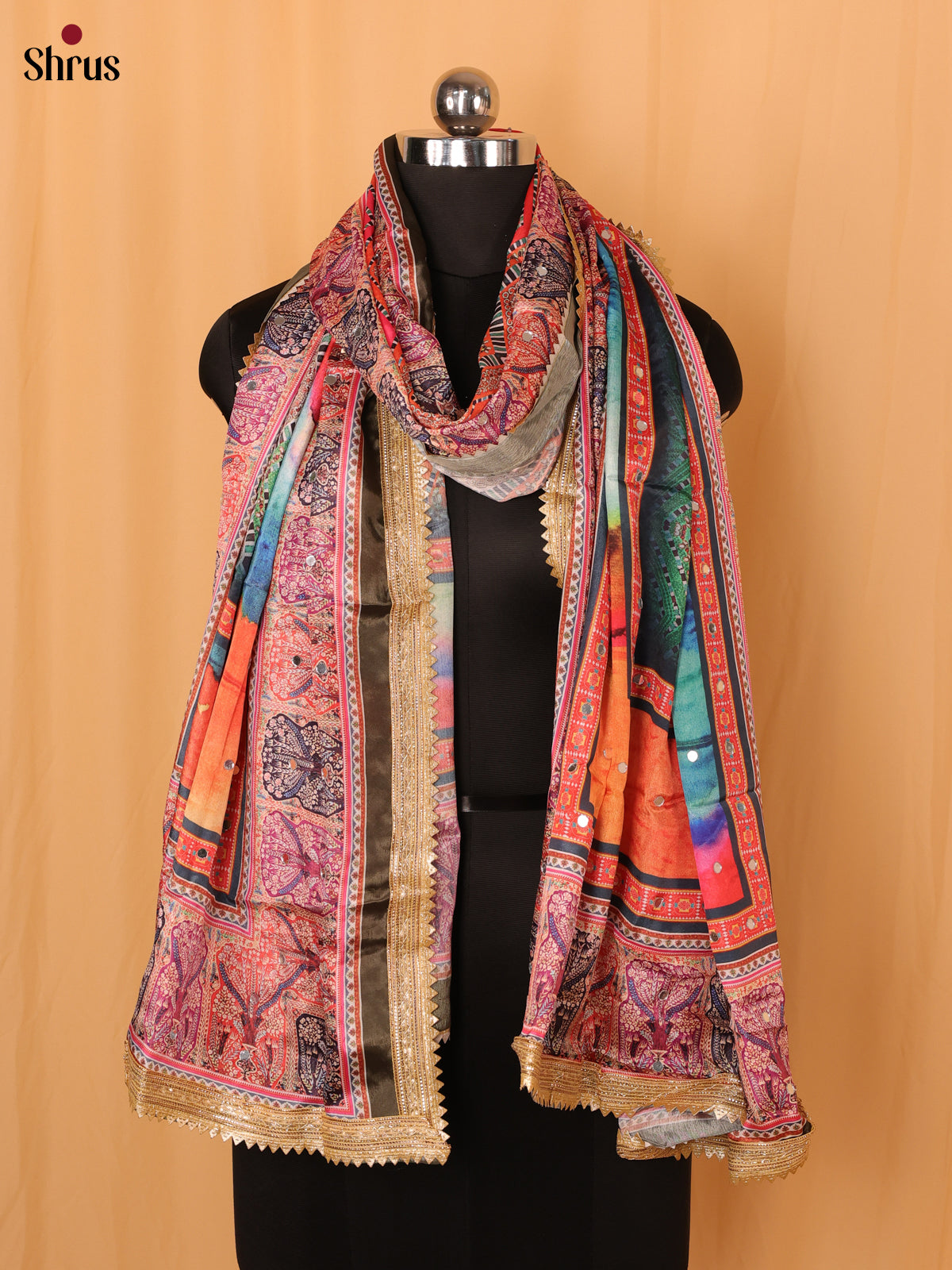 Multi Colour Floral Print Semi Dola Dupatta