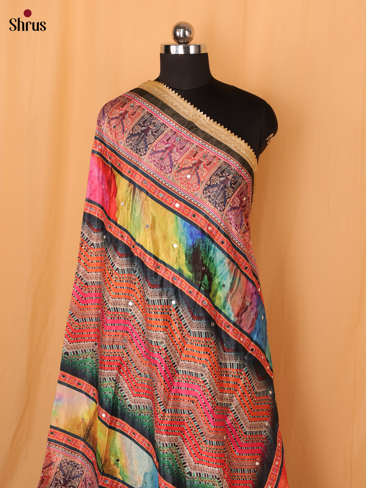 Multi Colour Floral Print Semi Dola Dupatta