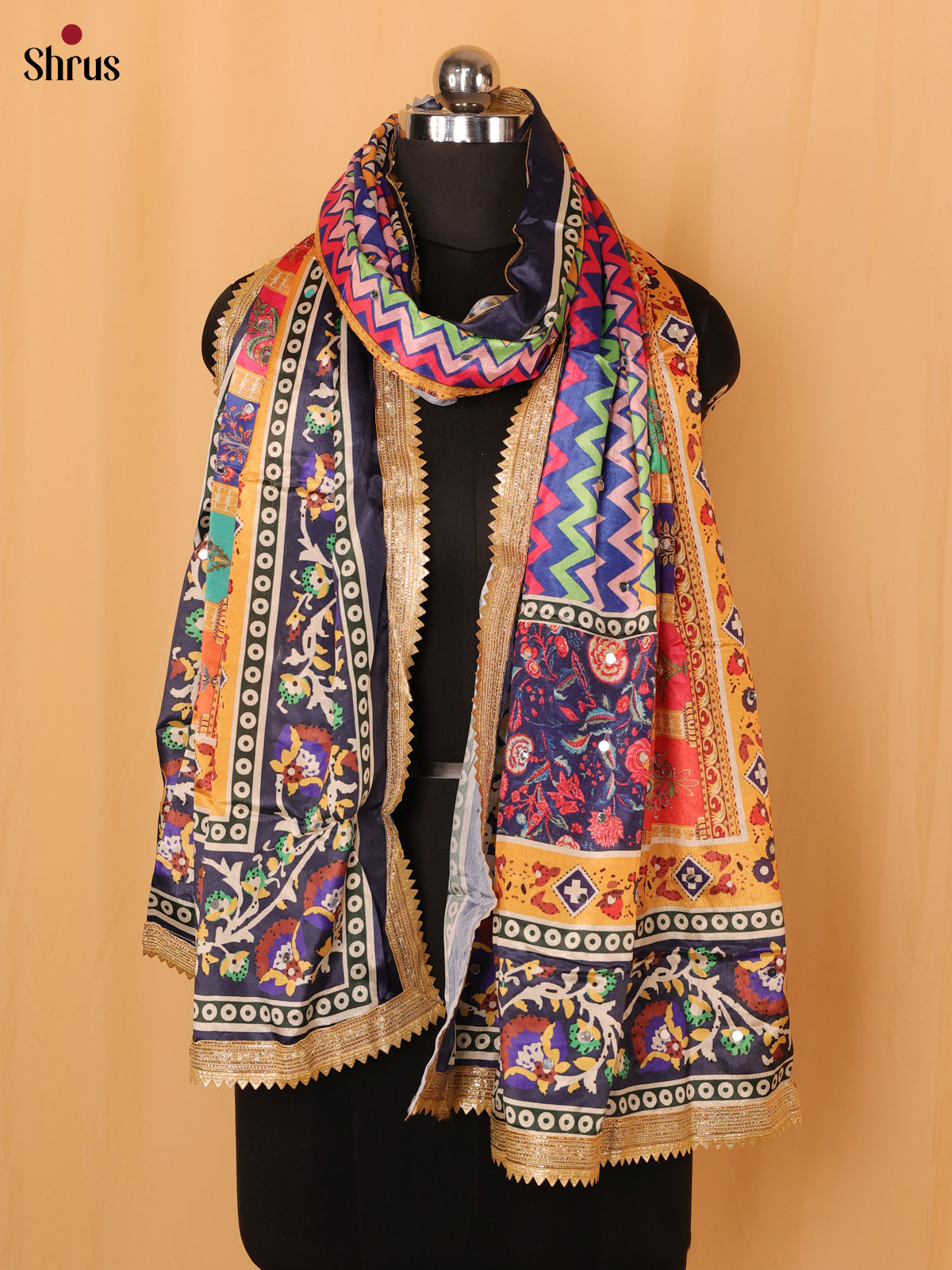 Multi Colour Floral Print Semi Dola Dupatta