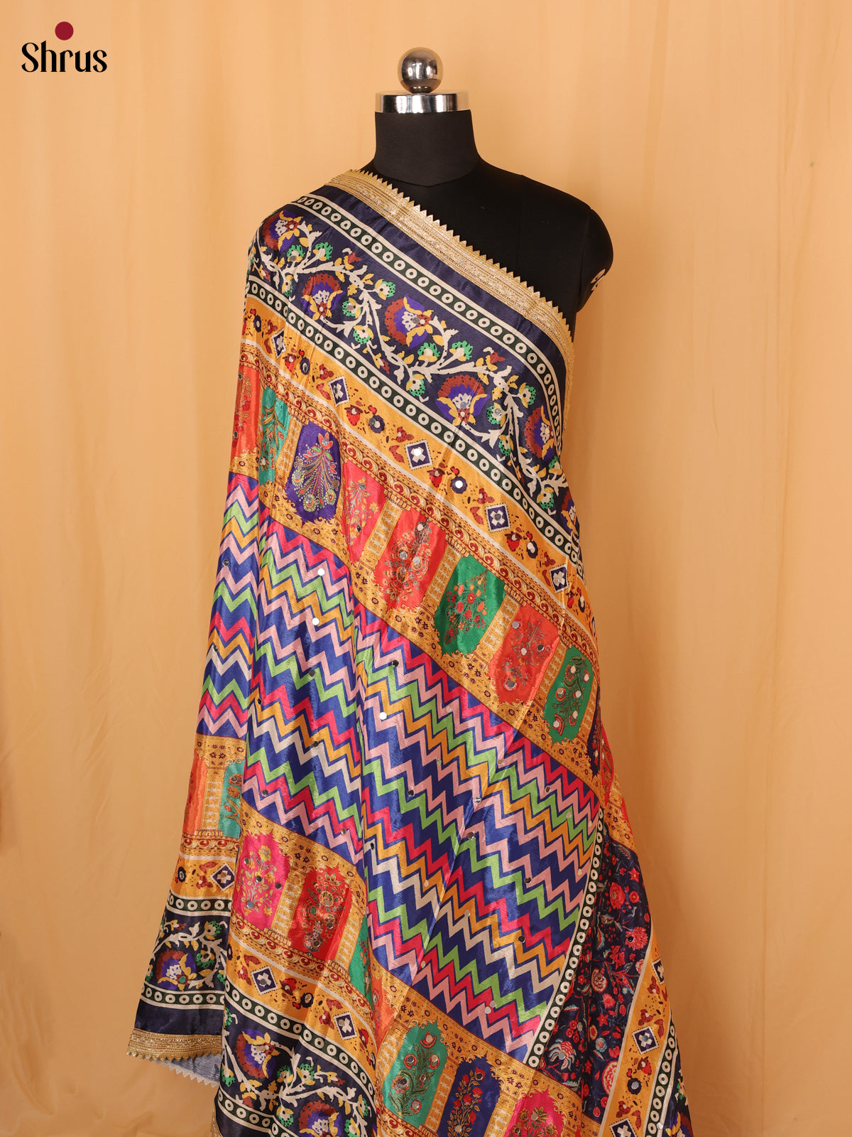 Multi Colour Floral Print Semi Dola Dupatta