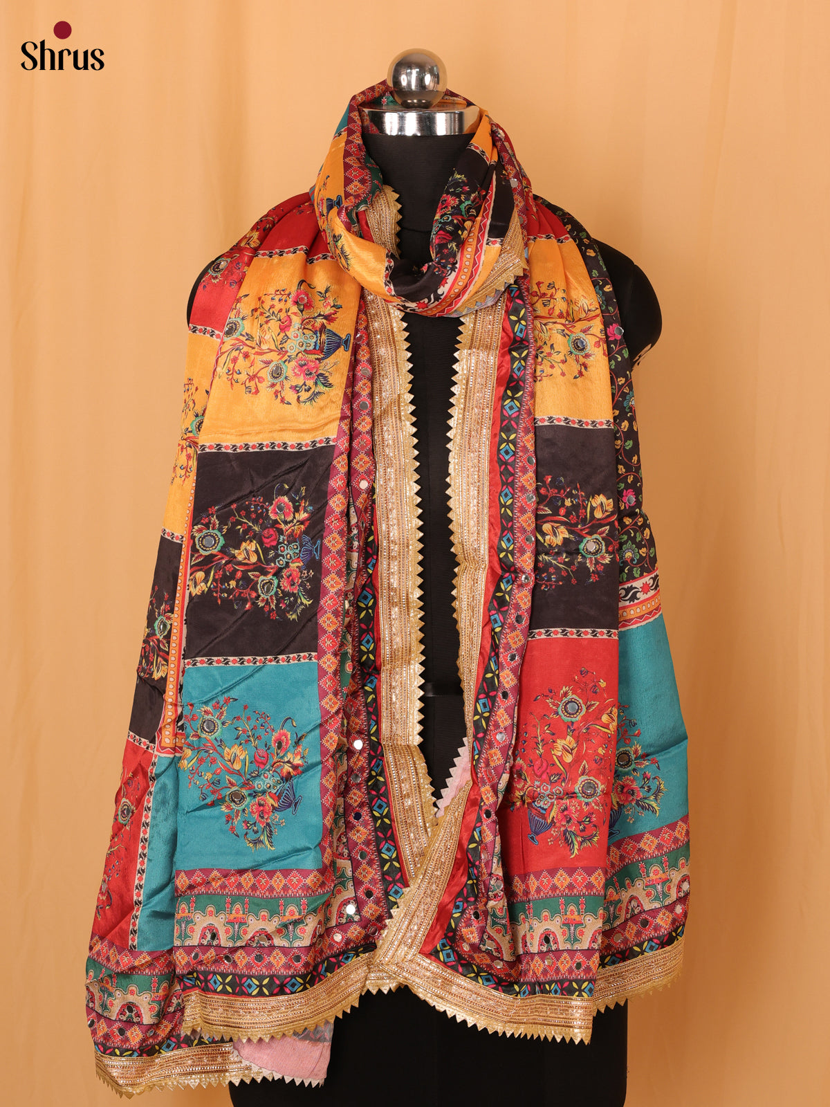 Multi Colour Floral Print Semi Dola Dupatta