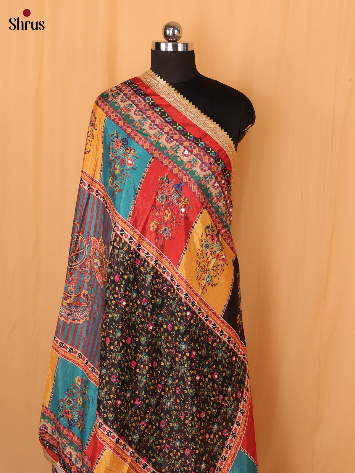 Multi Colour Floral Print Semi Dola Dupatta