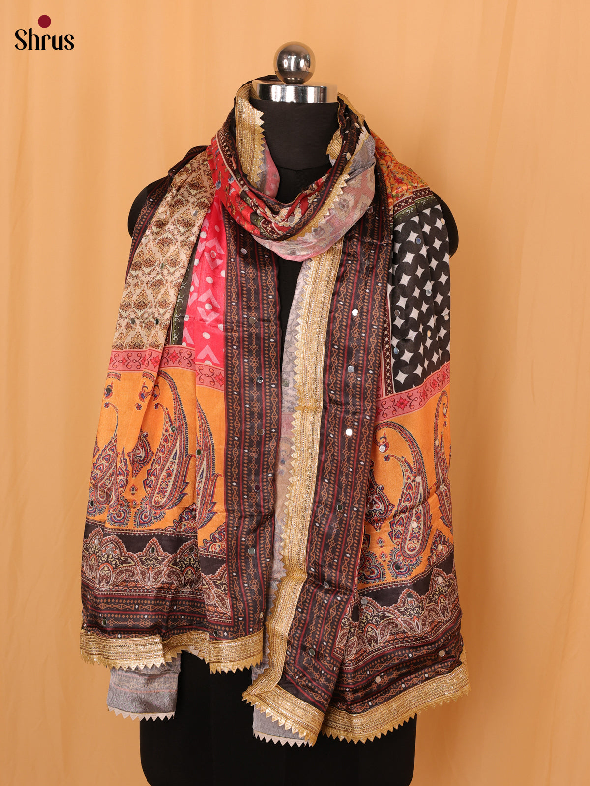 Multi Colour Floral Print Semi Dola Dupatta