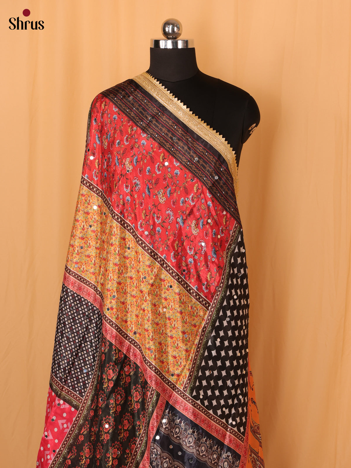 Multi Colour Floral Print Semi Dola Dupatta
