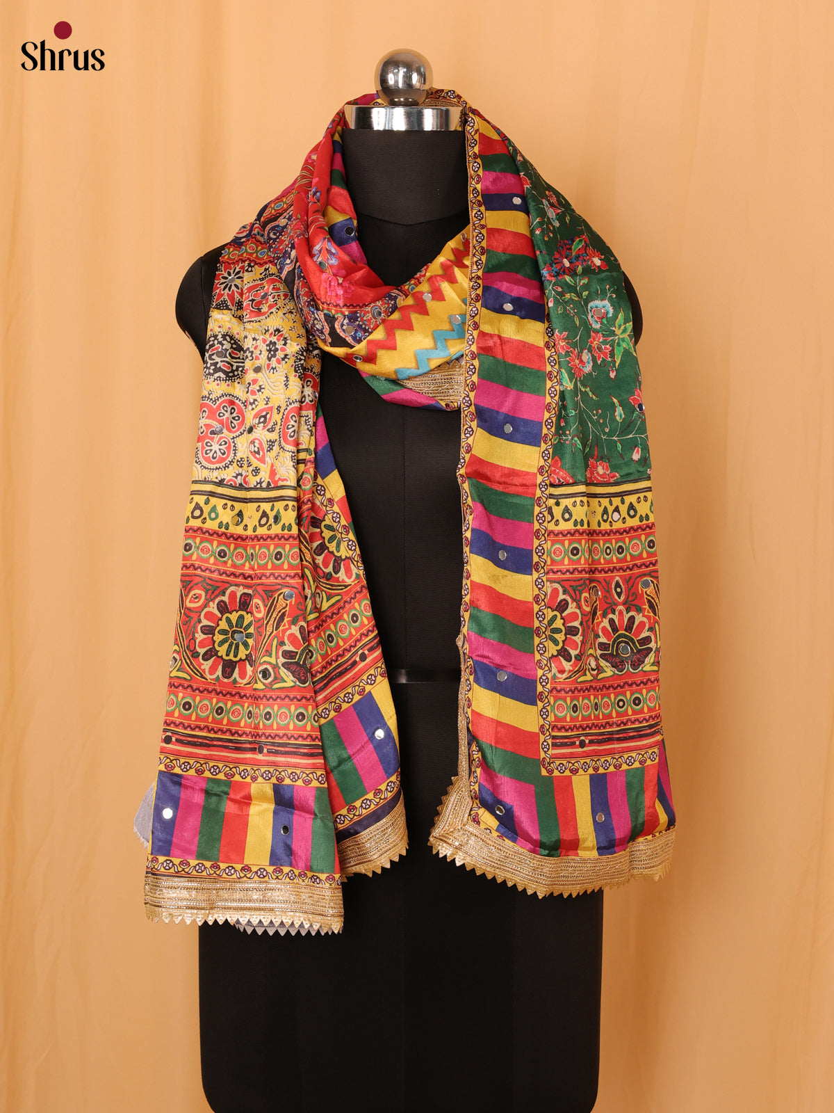 Multi Colour Floral Print Semi Dola Dupatta - MCL21161