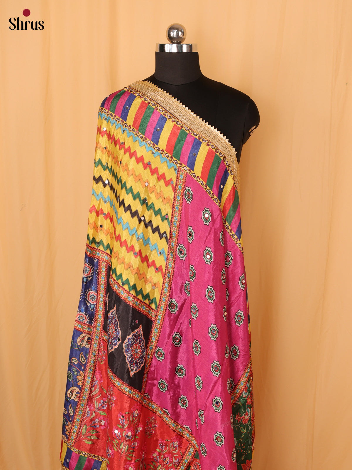 Multi Colour Floral Print Semi Dola Dupatta - MCL21161