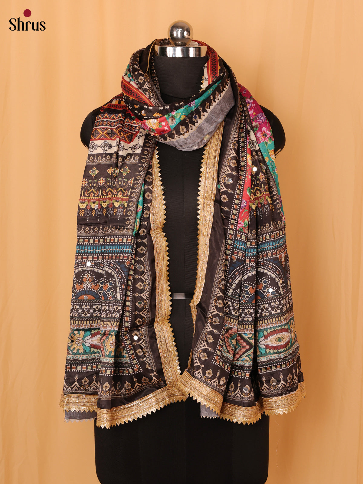 Multi Colour Floral Print Semi Dola Dupatta