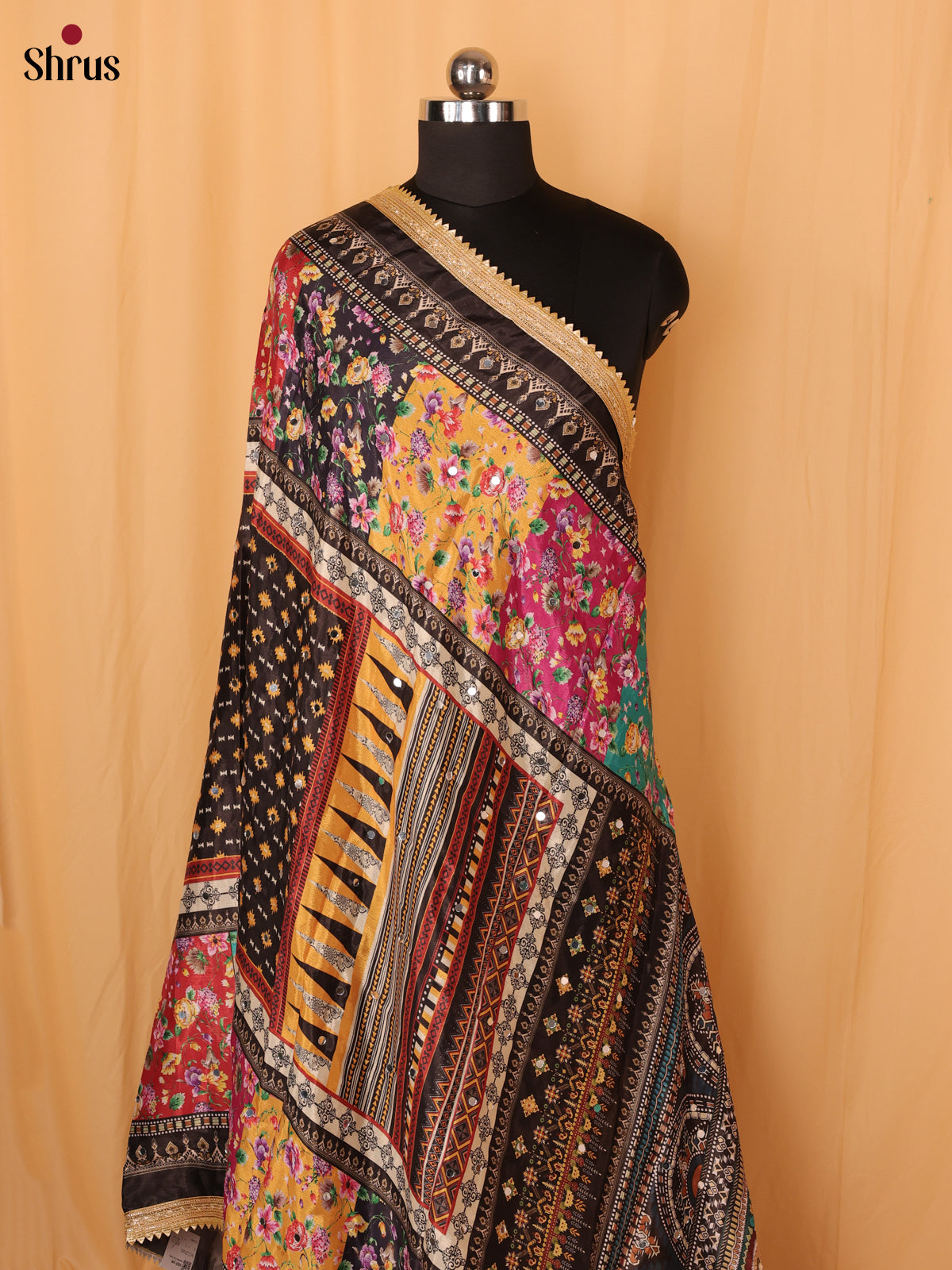 Multi Colour Floral Print Semi Dola Dupatta