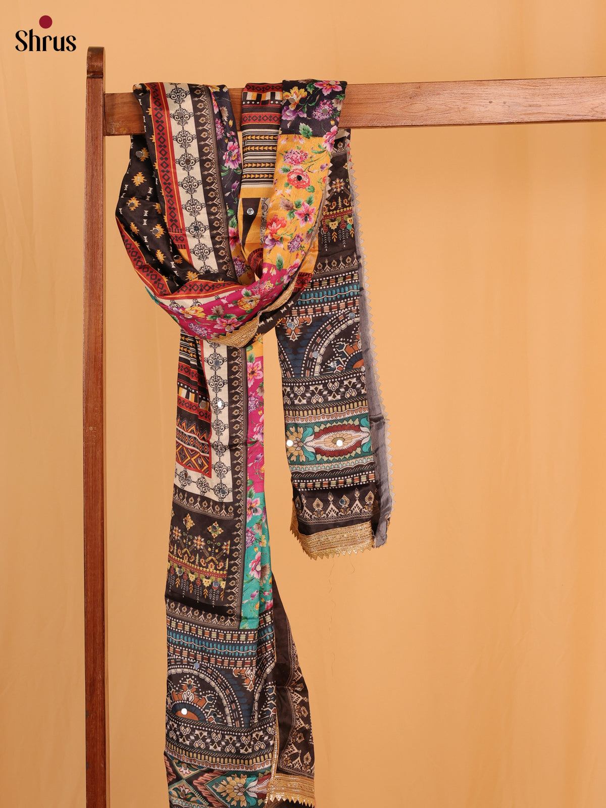 Multi Colour Floral Print Semi Dola Dupatta