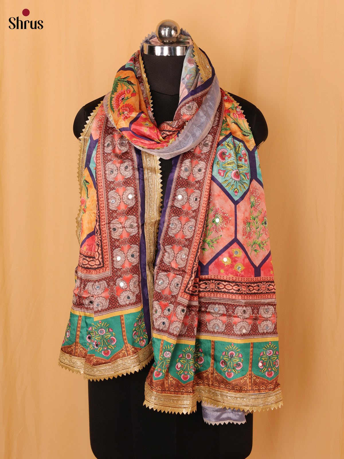 Multi Colour Floral Print Semi Dola Dupatta - MCL21163