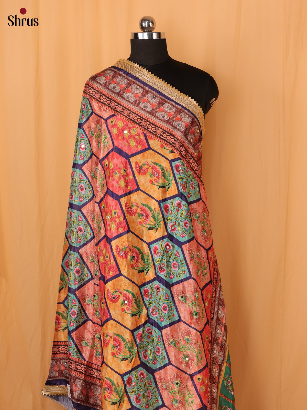 Multi Colour Floral Print Semi Dola Dupatta - MCL21163