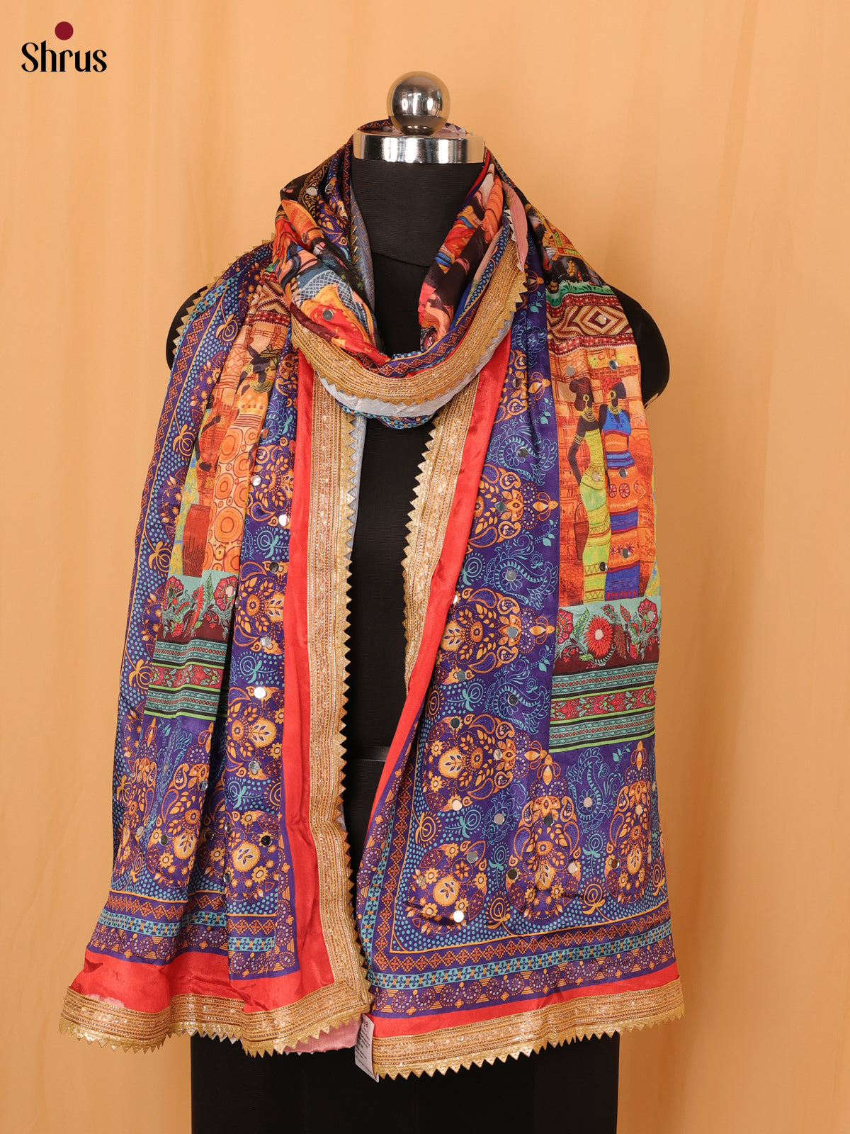 Multi Colour Floral Print Semi Dola Dupatta - MCL21164