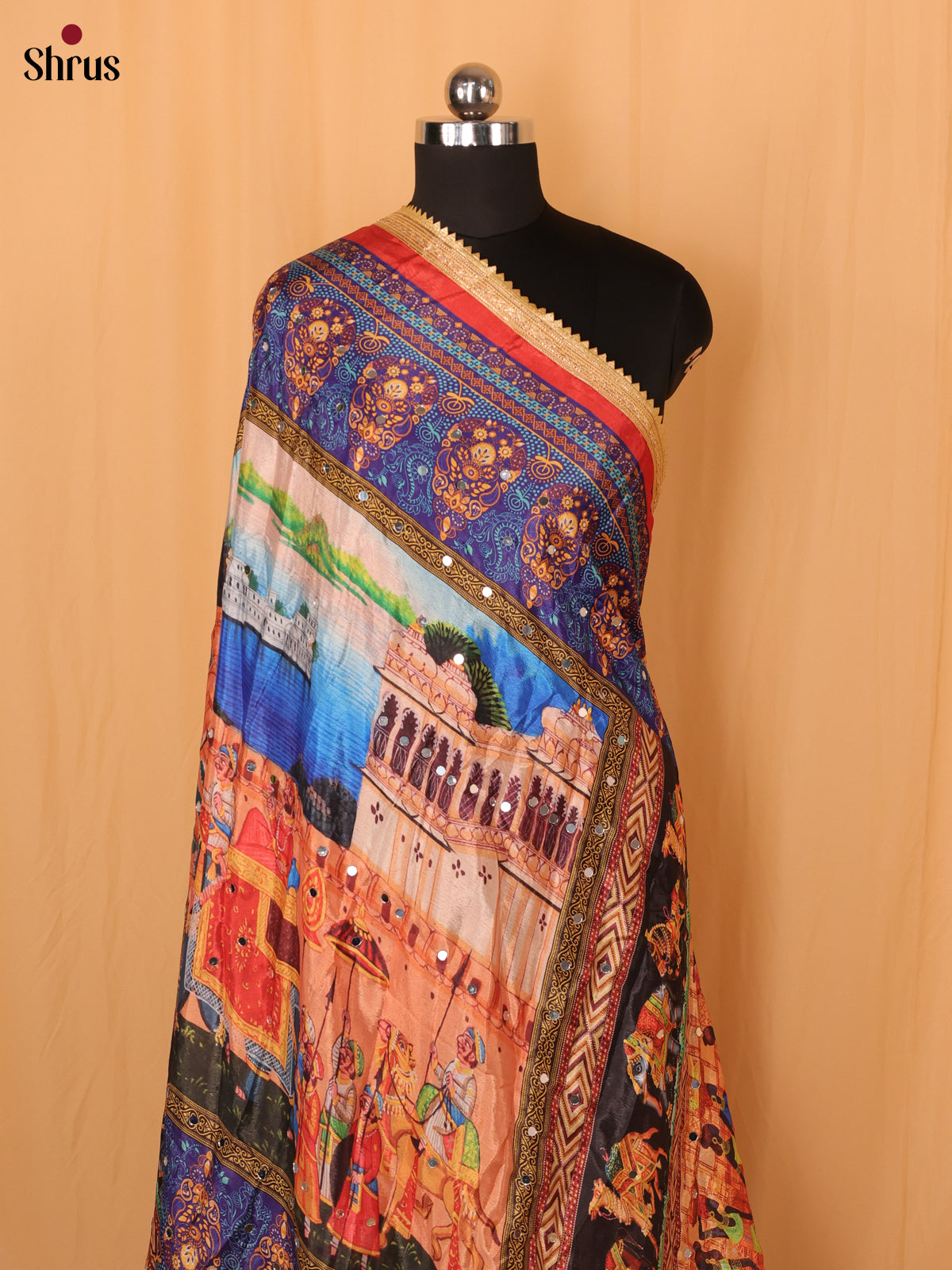 Multi Colour Floral Print Semi Dola Dupatta - MCL21164