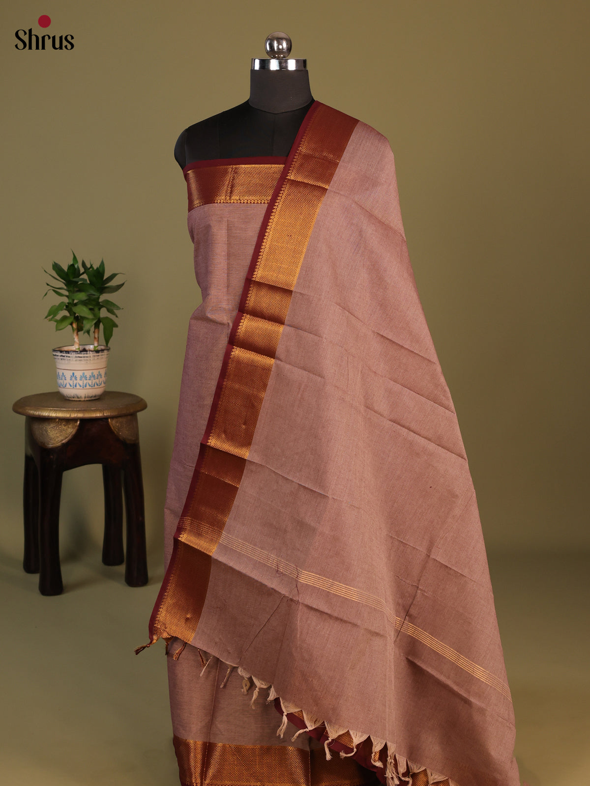 Pink with Maroon Chettinad Cotton Unstitched Suit Set