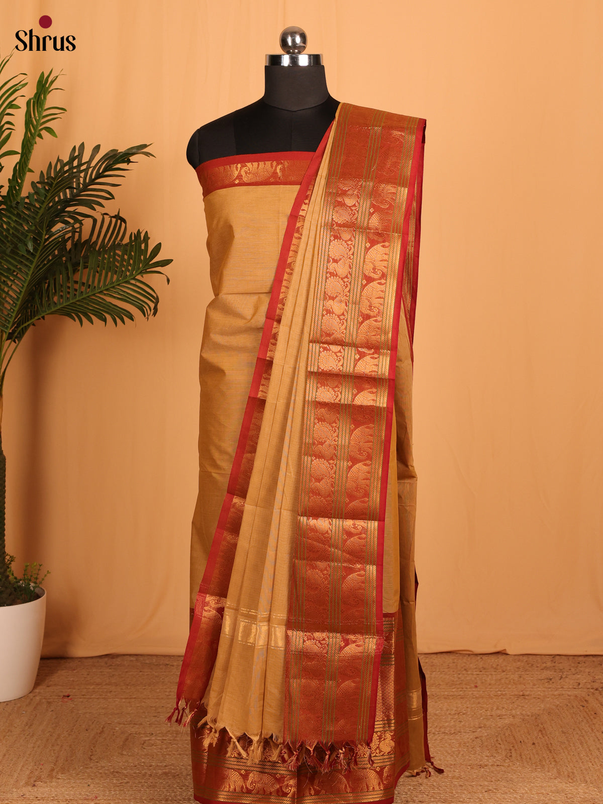 Brown & Maroon Chettinad Cotton Top & Dupatta Combo - MCL23055