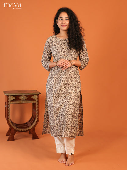 Floral Printed Grey Cotton Kurti