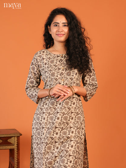 Floral Printed Grey Cotton Kurti