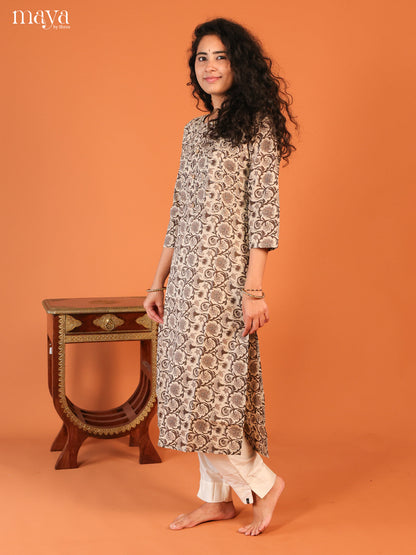 Floral Printed Grey Cotton Kurti