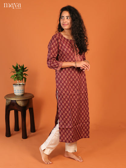 Ajrakh Printed Magenta Cotton Kurti