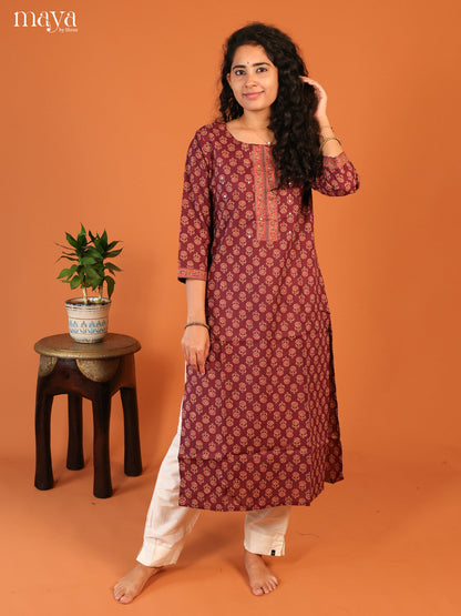 Ajrakh Printed Magenta Cotton Kurti