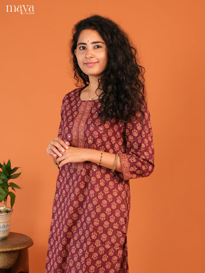 Ajrakh Printed Magenta Cotton Kurti