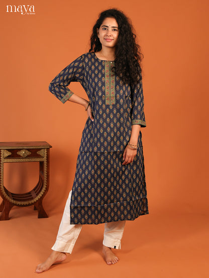 Floral Printed Blue Cotton Kurti