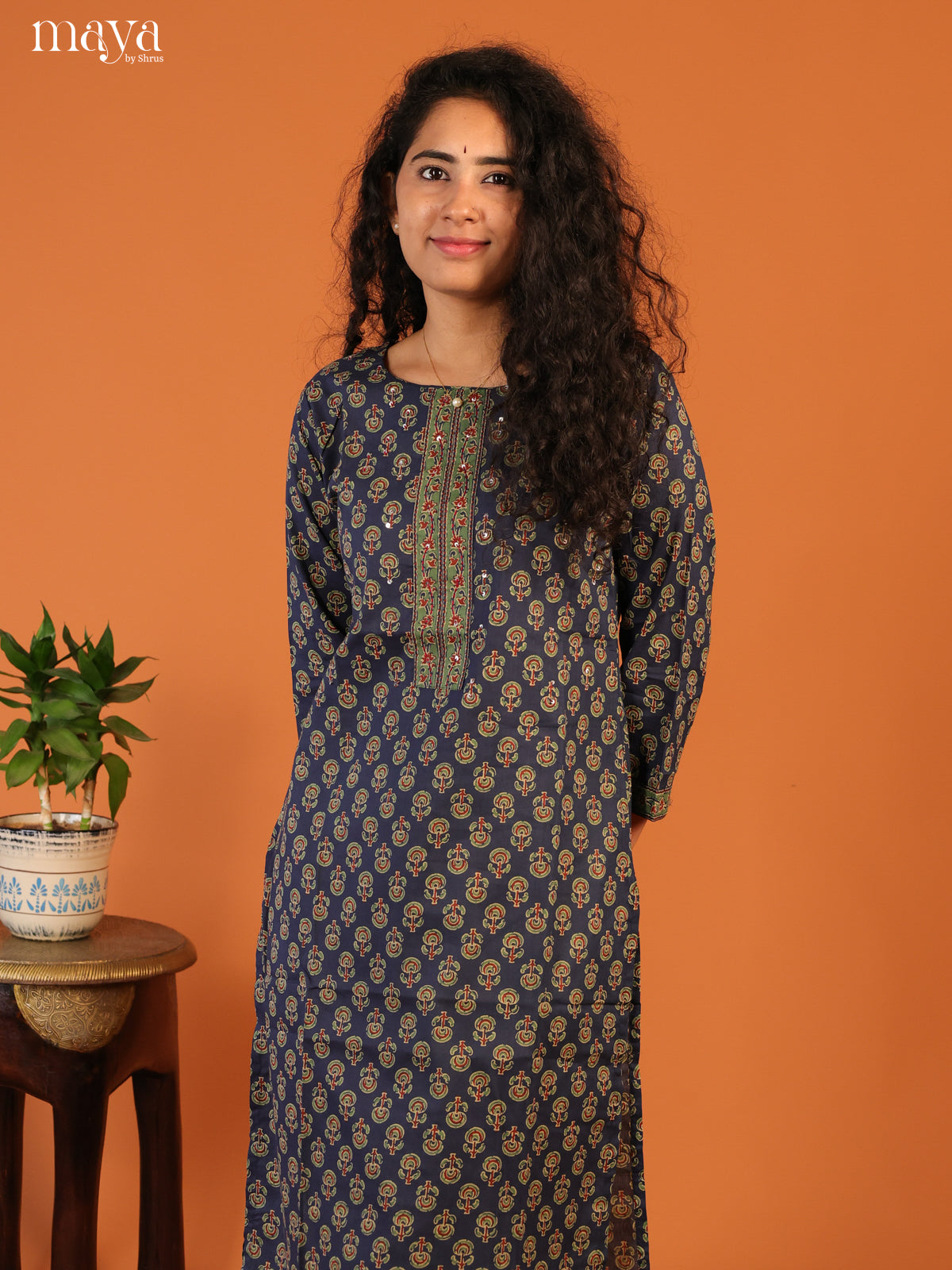 Blue Floral Printed Cotton Kurti
