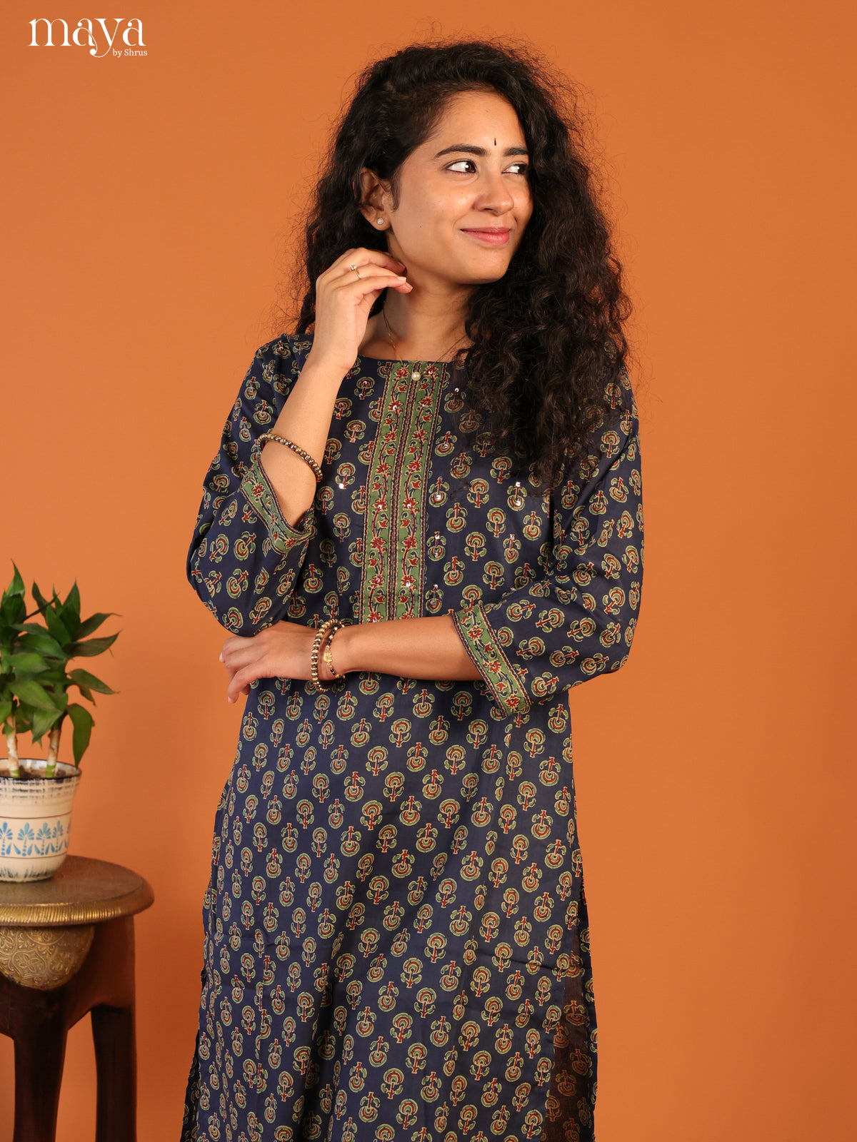 Blue Floral Printed Cotton Kurti