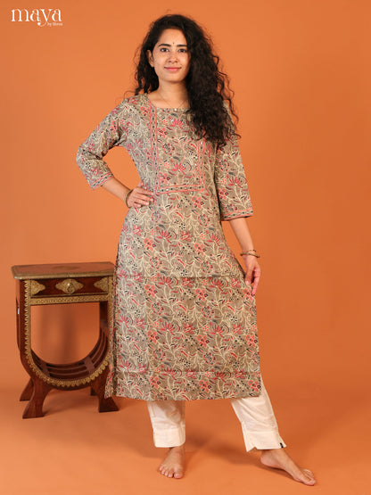 Grey Floral Printed Cotton Kurti