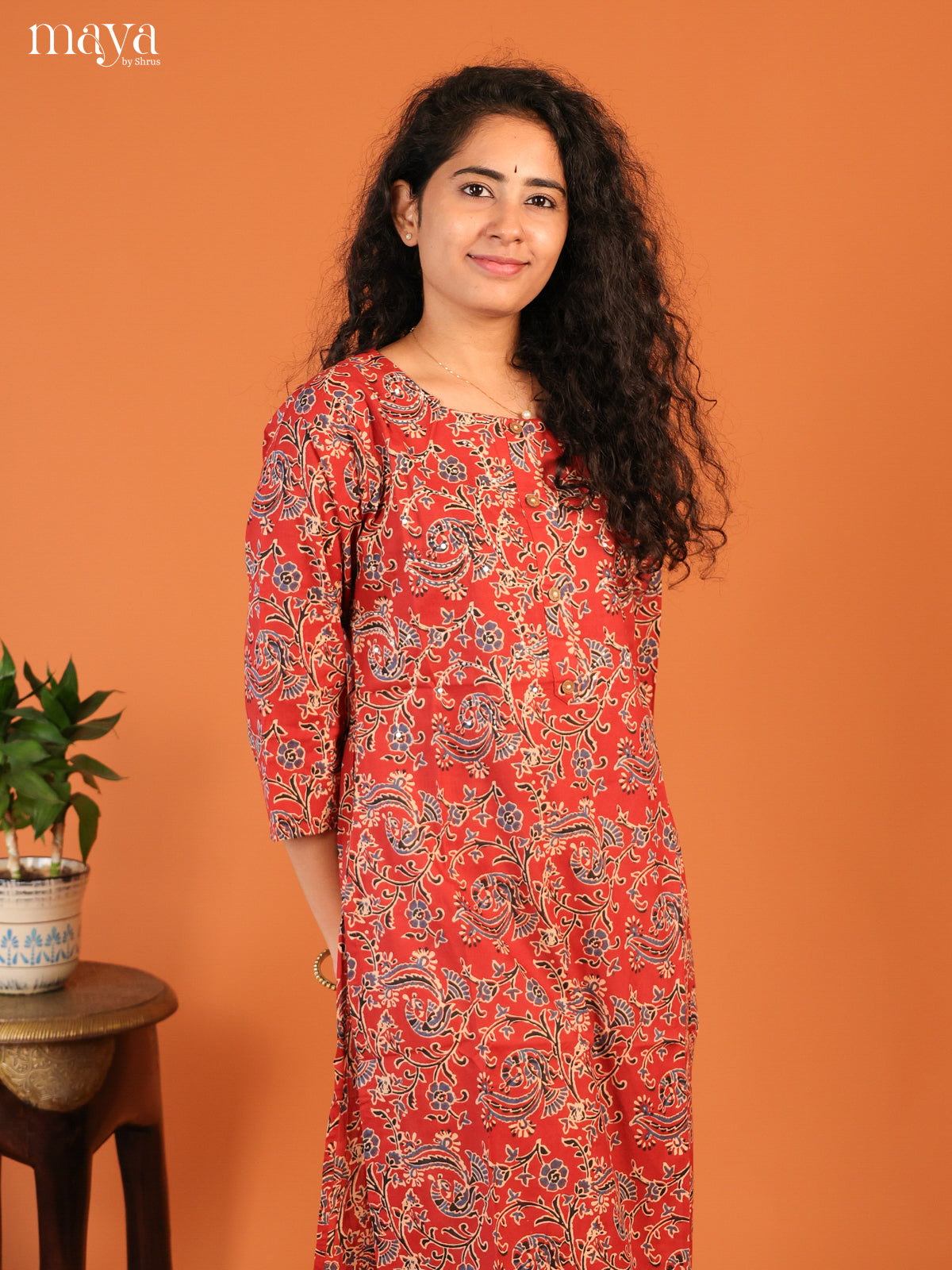 Maroon Floral Printed Cotton Kurti