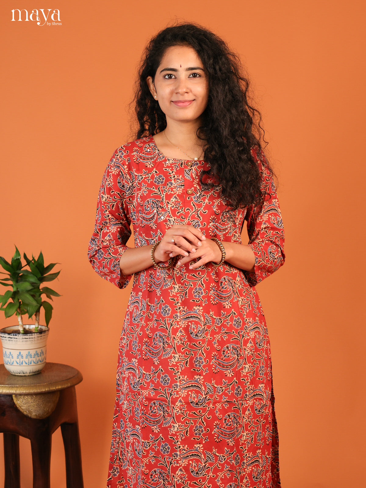 Maroon Floral Printed Cotton Kurti