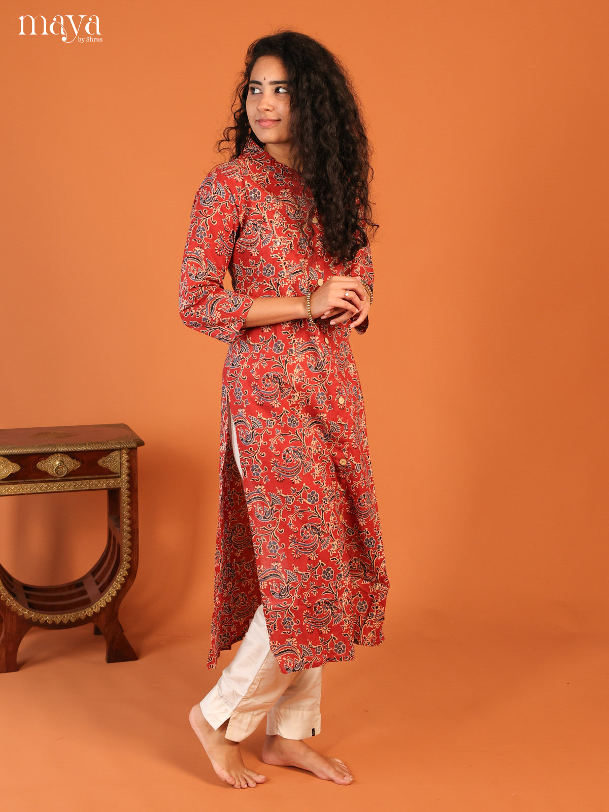 Maroon Floral Printed Cotton Kurti
