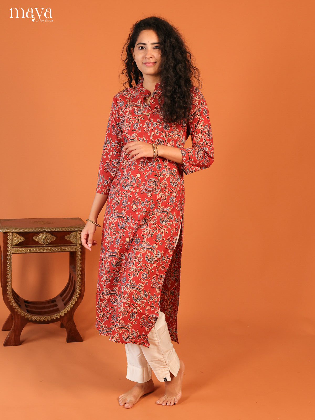 Maroon Floral Printed Cotton Kurti
