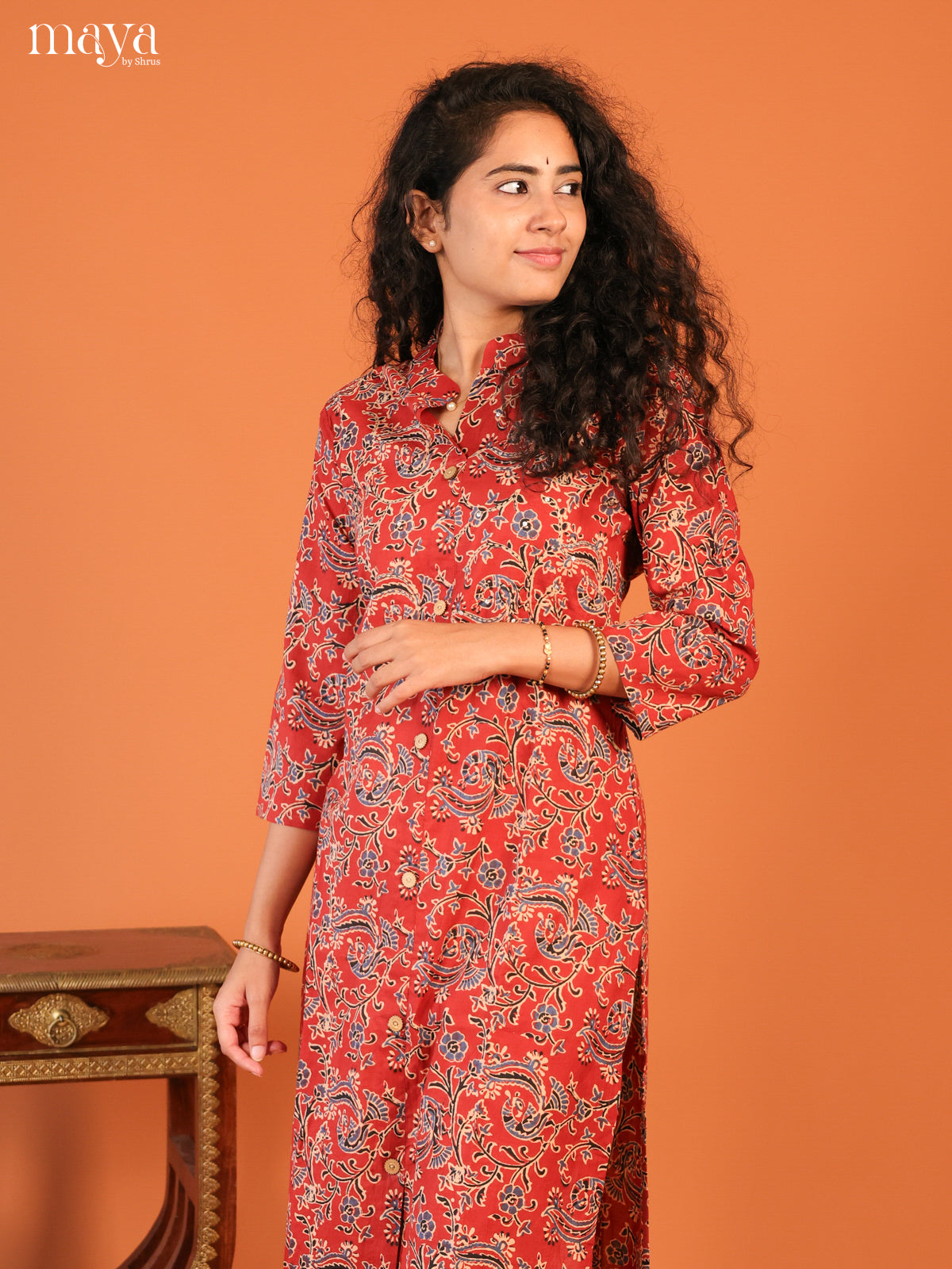 Maroon Floral Printed Cotton Kurti