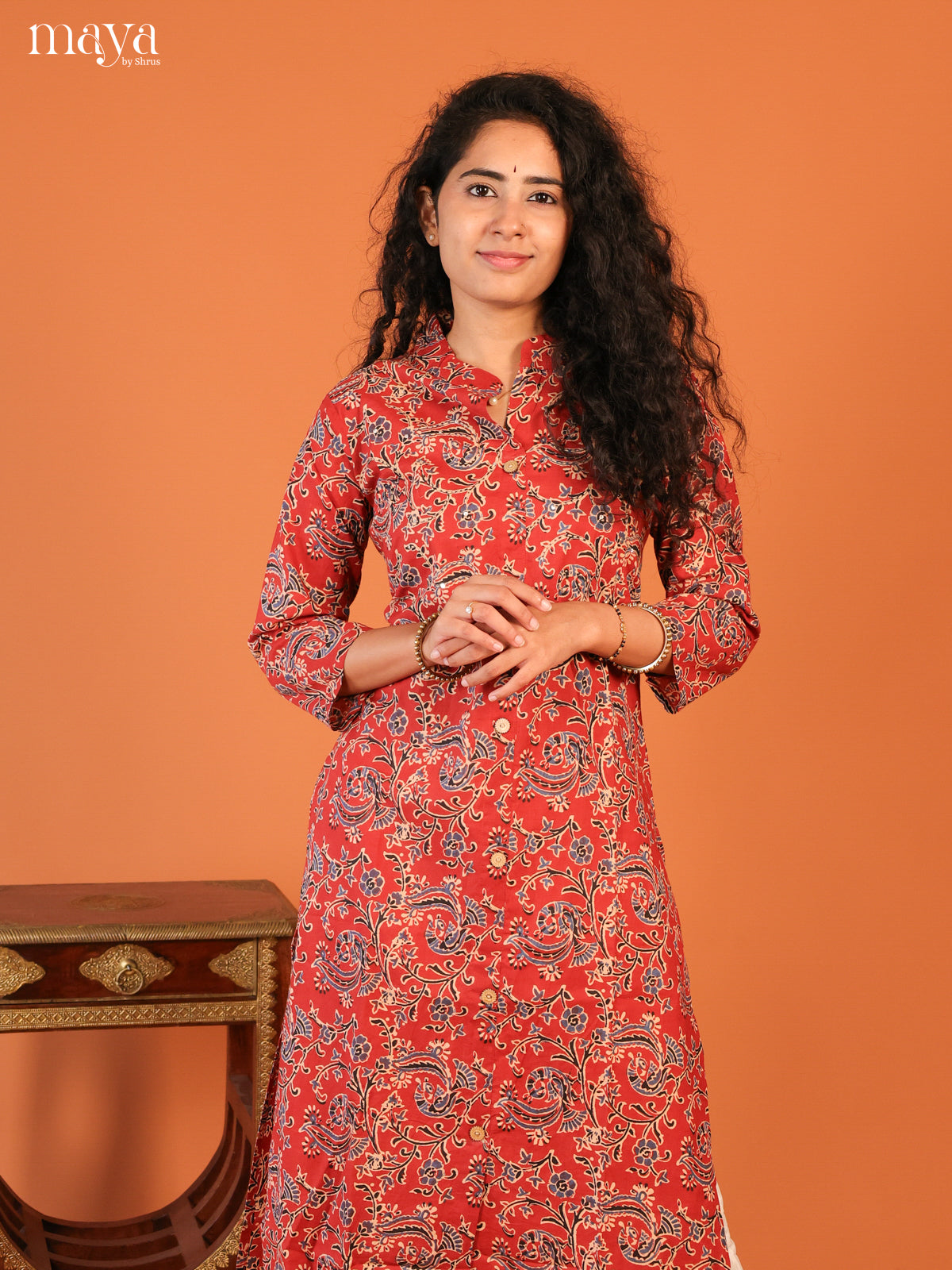 Maroon Floral Printed Cotton Kurti