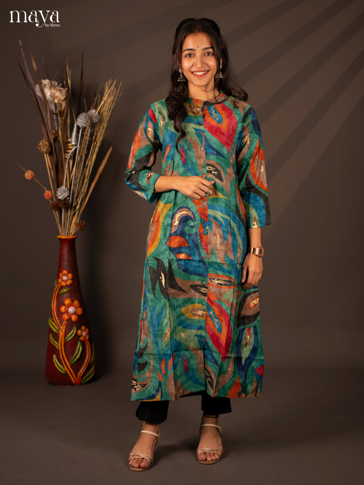 Multi Colour Floral Printed Rayon Kurti