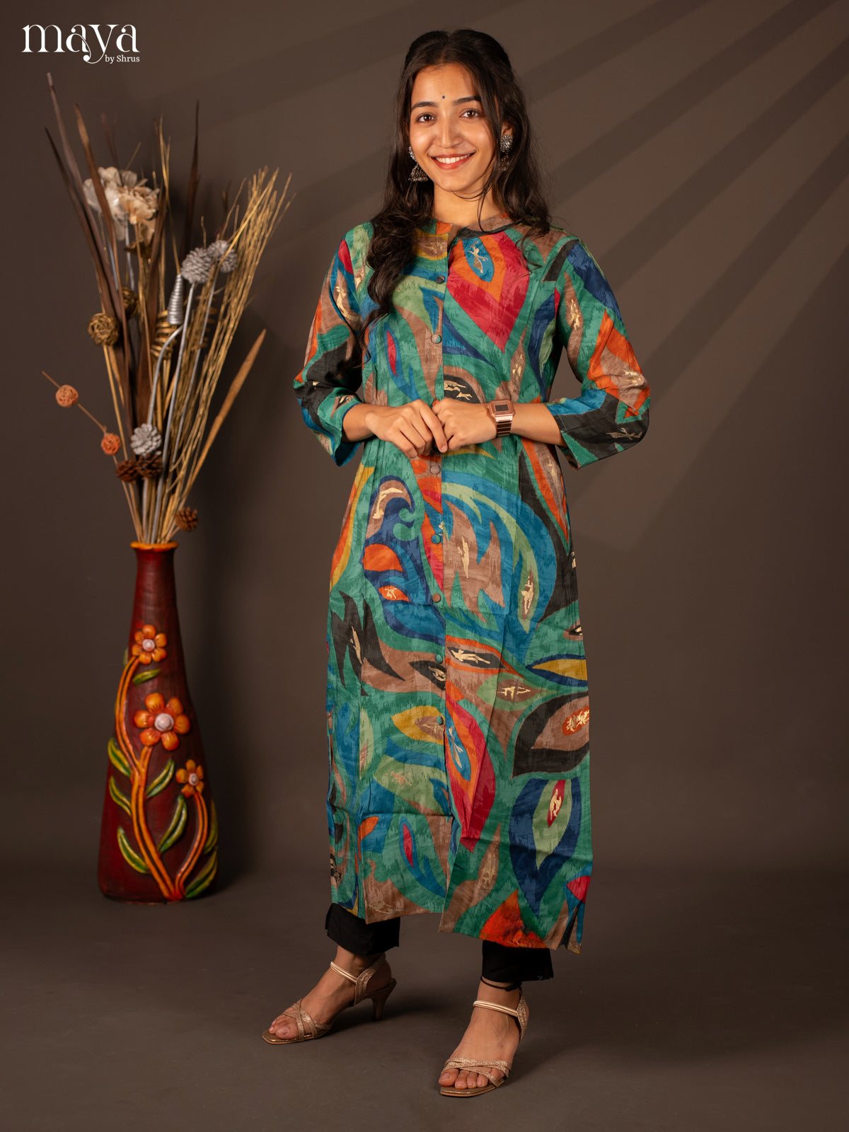 Multi Colour Floral Printed Rayon Kurti