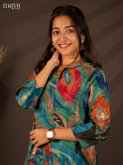 Multi Colour Floral Printed Rayon Kurti