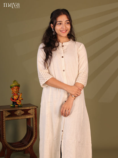 Cream Cotton Solid Salwar Kurti