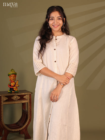 Cream Cotton Solid Salwar Kurti