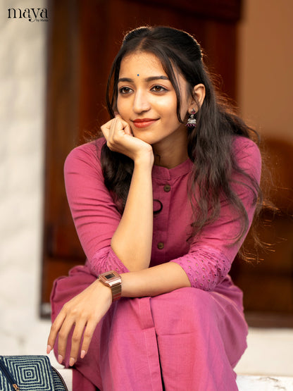 Solid Pink Cotton Kurti